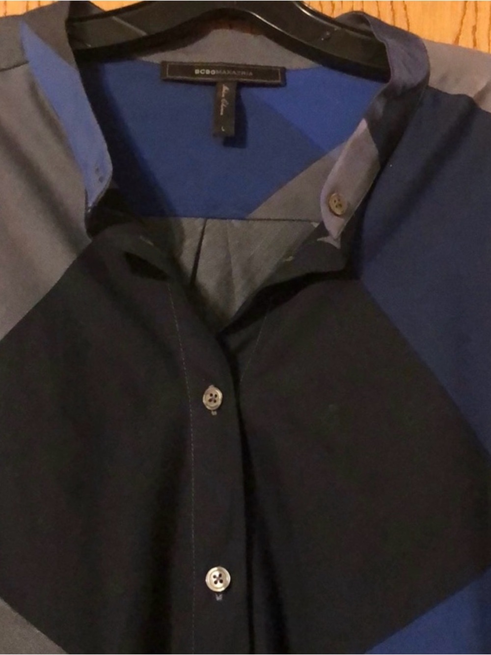 BCBGMAXAZRIA Women's Long Sleeve Marissa Blue Black Button Up Top Size Large - Picture 8 of 8